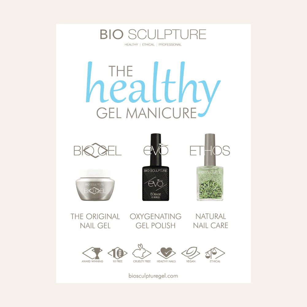 Bio Sculpture gel manicure products: original gel, oxygenating polish, natural care.